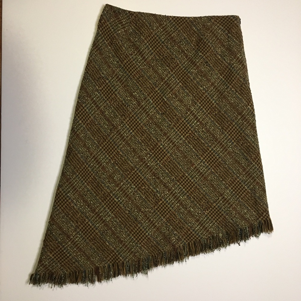 TRIBAL plaid asymmetrical fringed hem skirt Sz 2